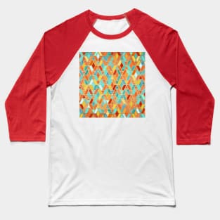 Tangerine & Turquoise Geometric Tile Pattern Baseball T-Shirt